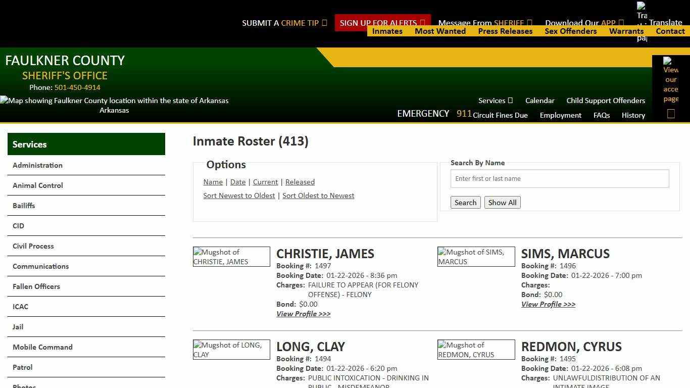 Inmate Roster - Page 0 Current Inmates Booking Date Descending - Faulkner County Sheriff's Office