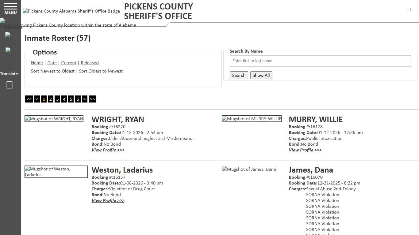 Inmate Roster - Current Inmates Booking Date Descending - Pickens County Alabama Sheriff's Office